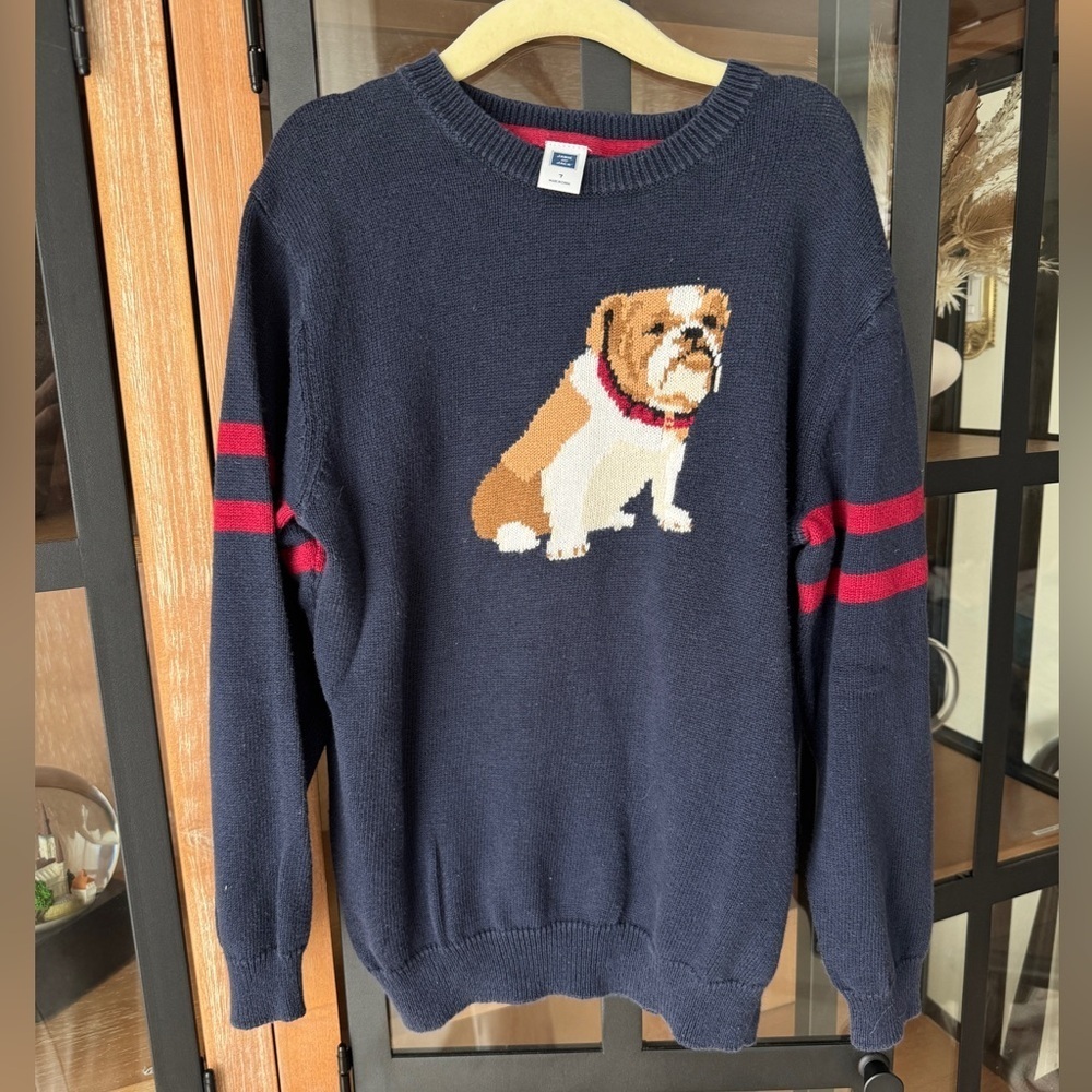 Janie & Jack bulldog sweater knit intarsia navy uga georgia boys crewneck - Picture 1 of 6